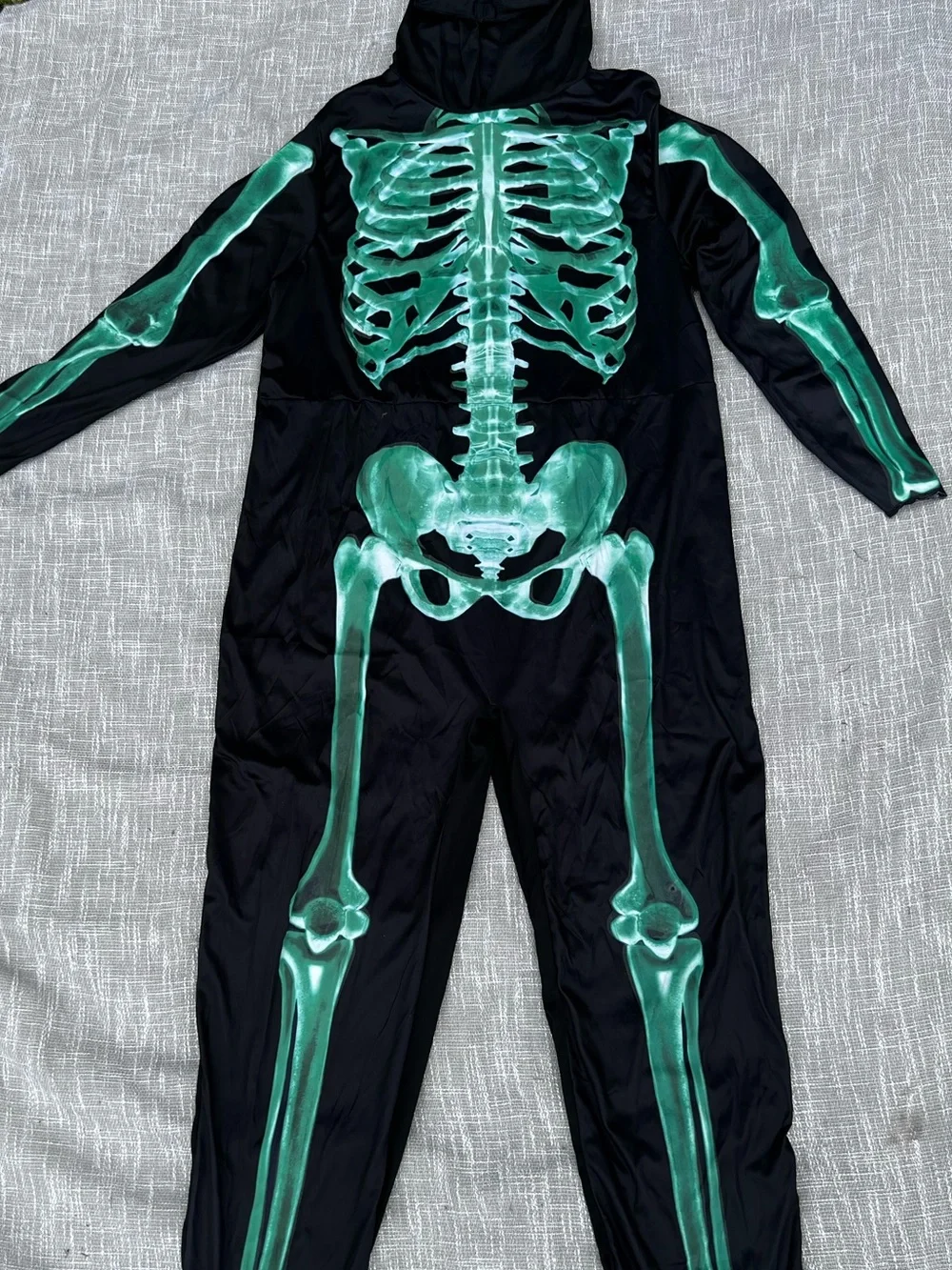 Glow in the dark Green Skeleton Costume Hoodie Jumpsuit adult large - Picture 2 of 4